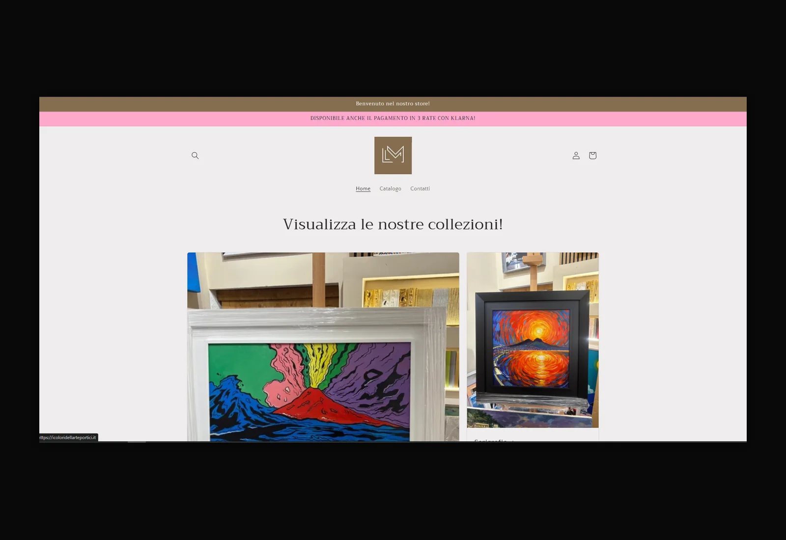 Homepage e-commerce di I Colori Dell'Arte con collezioni e prodotti artistici